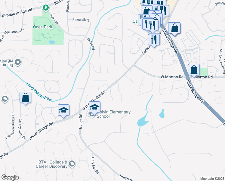 map of restaurants, bars, coffee shops, grocery stores, and more near 475 Edgehill Place in Alpharetta