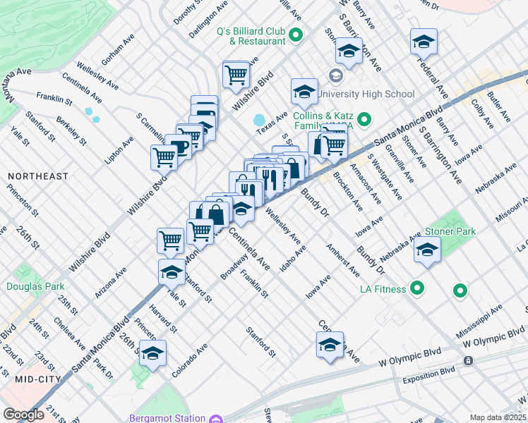 map of restaurants, bars, coffee shops, grocery stores, and more near in Los Angeles