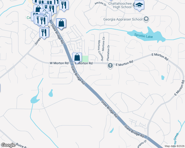 map of restaurants, bars, coffee shops, grocery stores, and more near 175 Morton Walk Drive in Alpharetta