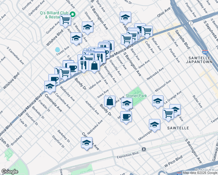 map of restaurants, bars, coffee shops, grocery stores, and more near in Los Angeles