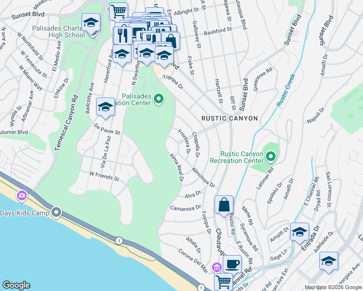 map of restaurants, bars, coffee shops, grocery stores, and more near 620 El Cerco Place in Los Angeles