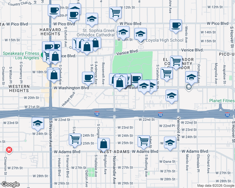 map of restaurants, bars, coffee shops, grocery stores, and more near 1883 Cordova Street in Los Angeles