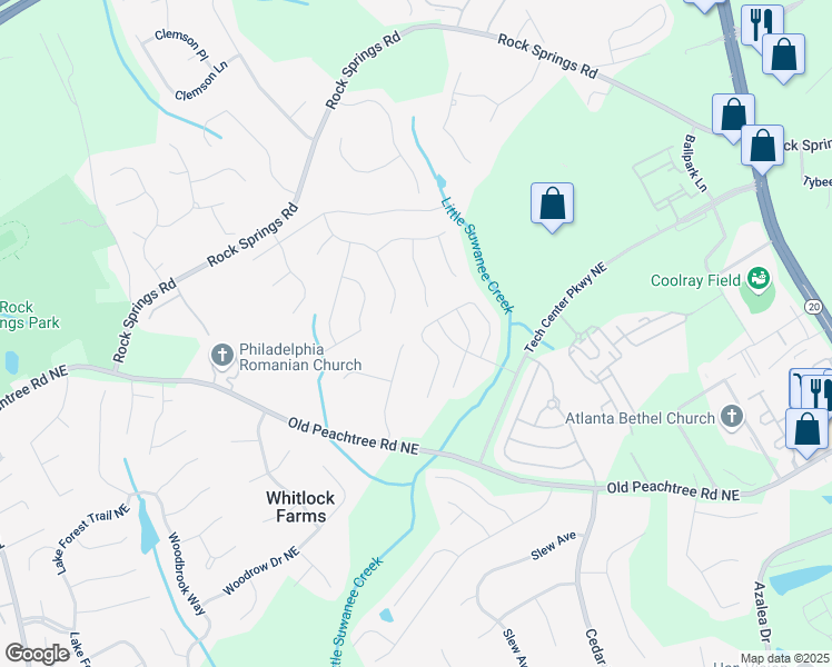 map of restaurants, bars, coffee shops, grocery stores, and more near 2632 Pierce Brennen Court Northeast in Lawrenceville