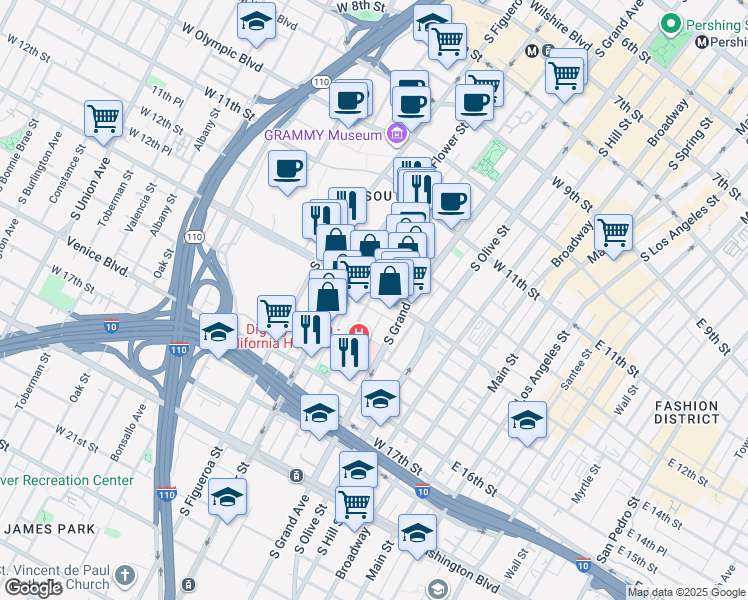 map of restaurants, bars, coffee shops, grocery stores, and more near 508 West Pico Boulevard in Los Angeles