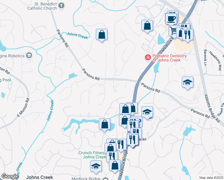 map of restaurants, bars, coffee shops, grocery stores, and more near 155 Glenside Lane in Duluth