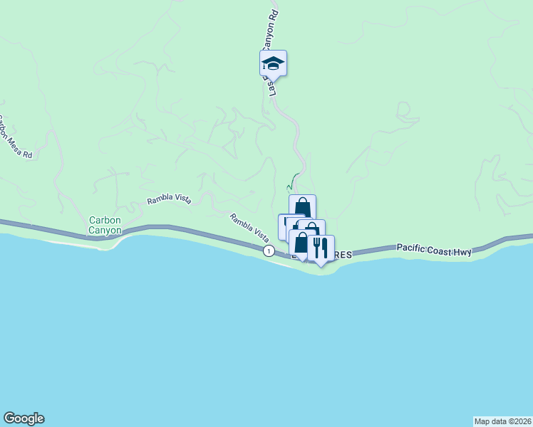 map of restaurants, bars, coffee shops, grocery stores, and more near 3843 Rambla Pacifico Street in Malibu