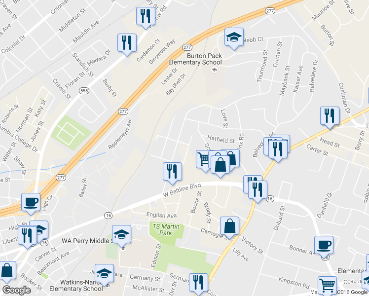 map of restaurants, bars, coffee shops, grocery stores, and more near 3028 Truman Street in Columbia