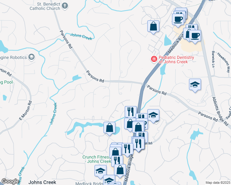 map of restaurants, bars, coffee shops, grocery stores, and more near 155 Glenside Lane in Duluth