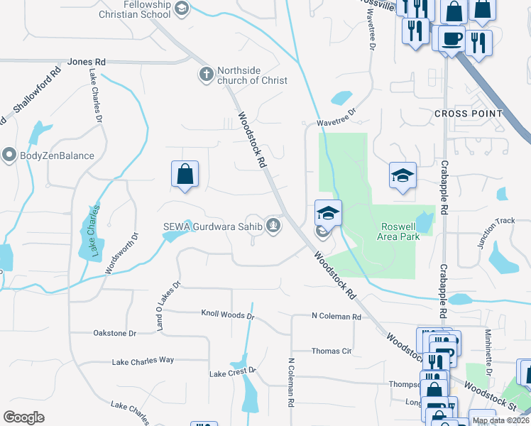 map of restaurants, bars, coffee shops, grocery stores, and more near 200 Slaton Circle in Roswell