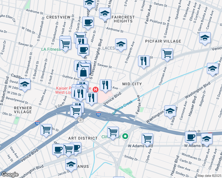 map of restaurants, bars, coffee shops, grocery stores, and more near 5976 Guthrie Avenue in Los Angeles