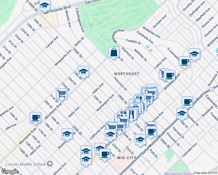 map of restaurants, bars, coffee shops, grocery stores, and more near 918 26th Street in Santa Monica