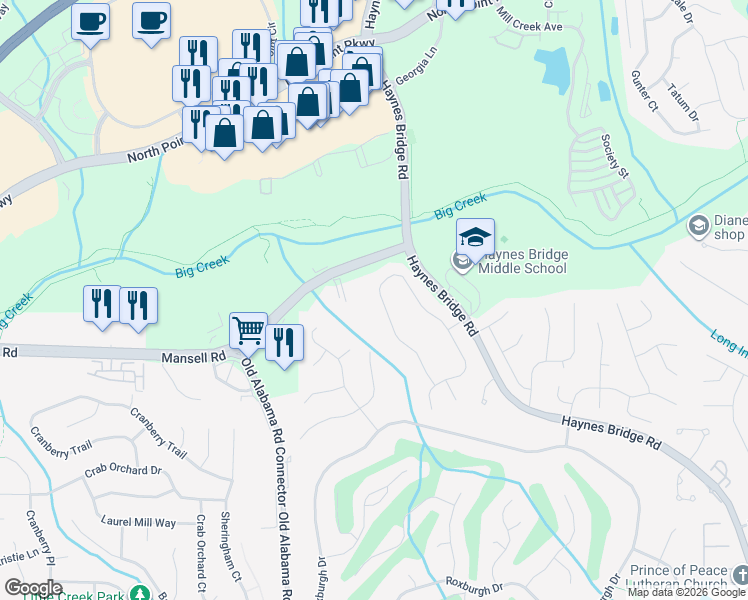 map of restaurants, bars, coffee shops, grocery stores, and more near 375 Summerfield Drive in Alpharetta