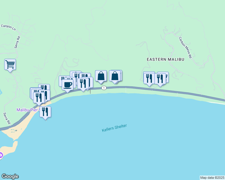map of restaurants, bars, coffee shops, grocery stores, and more near 22548 Pacific Coast Highway in Malibu