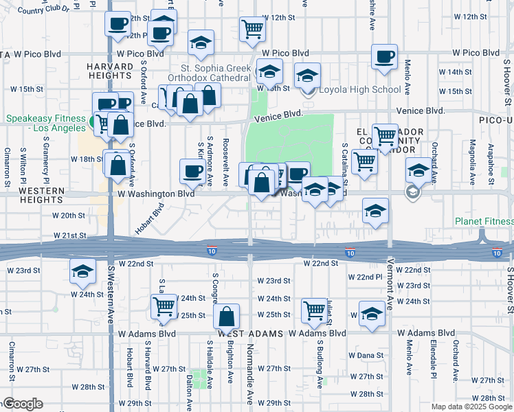 map of restaurants, bars, coffee shops, grocery stores, and more near 1883 Cordova Street in Los Angeles