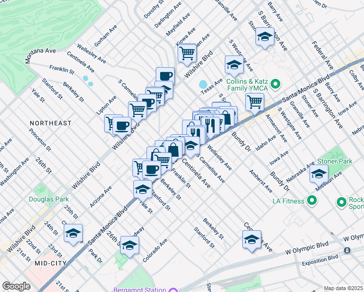 map of restaurants, bars, coffee shops, grocery stores, and more near 12335 Santa Monica Boulevard in Los Angeles