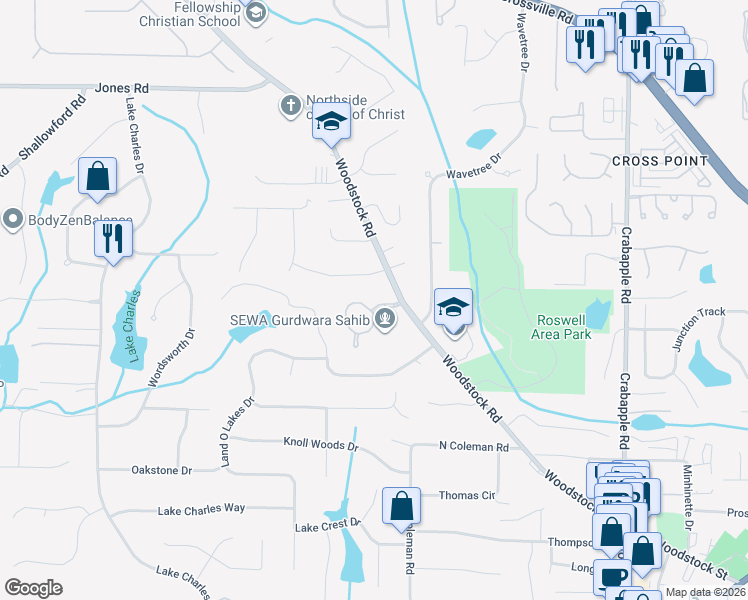 map of restaurants, bars, coffee shops, grocery stores, and more near 200 Slaton Circle in Roswell