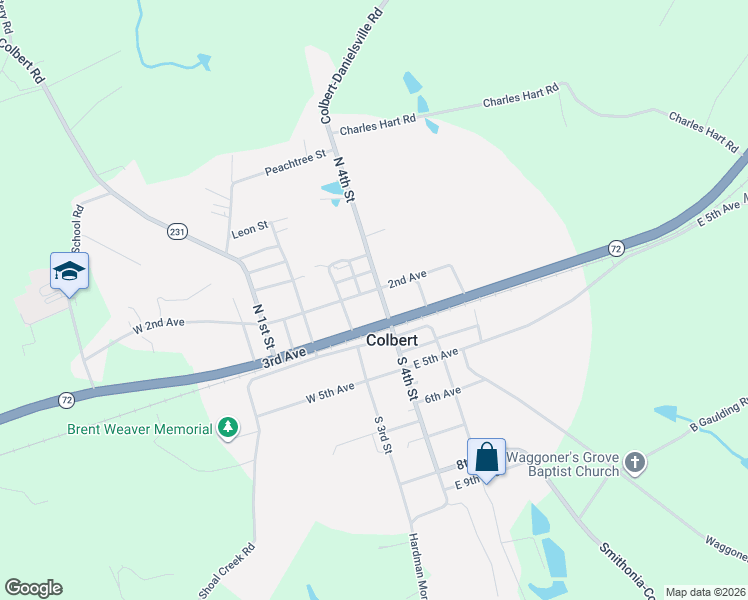 map of restaurants, bars, coffee shops, grocery stores, and more near 56 2nd Avenue in Colbert