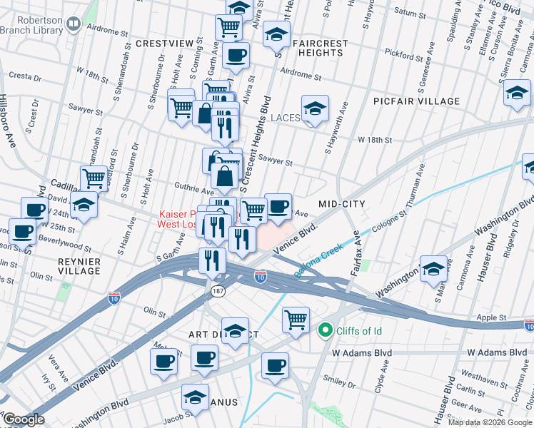 map of restaurants, bars, coffee shops, grocery stores, and more near 2011 South Point View Street in Los Angeles