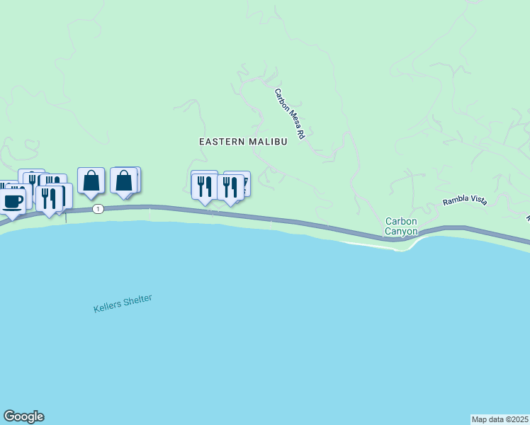 map of restaurants, bars, coffee shops, grocery stores, and more near 22147 Pacific Coast Highway in Malibu