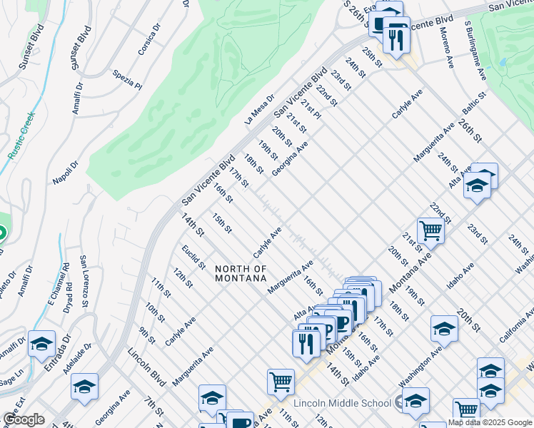 map of restaurants, bars, coffee shops, grocery stores, and more near 318 17th Street in Santa Monica