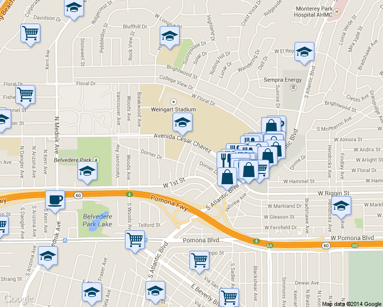 map of restaurants, bars, coffee shops, grocery stores, and more near 2310 Schoolside Ave in Monterey Park