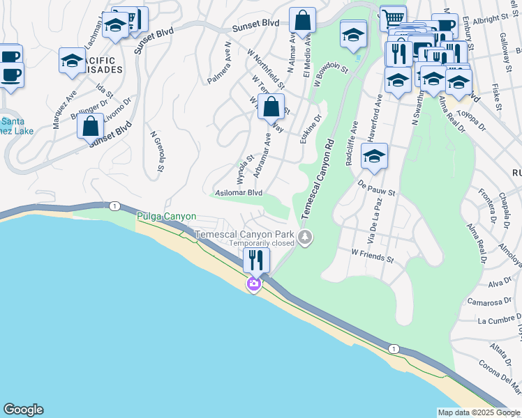 map of restaurants, bars, coffee shops, grocery stores, and more near 3 Kiki Place in Los Angeles