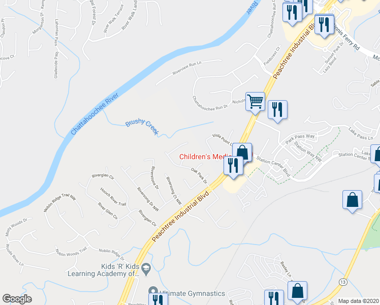 map of restaurants, bars, coffee shops, grocery stores, and more near 1529 Clydesdale Court in Suwanee