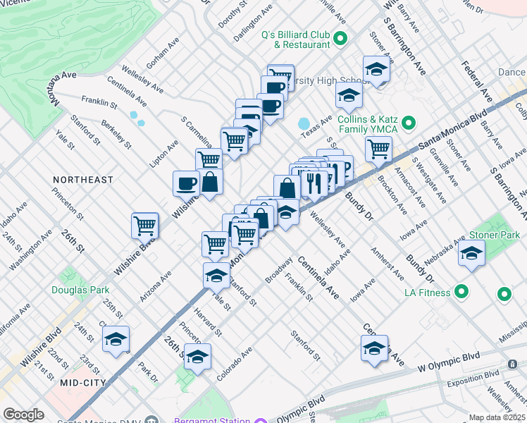 map of restaurants, bars, coffee shops, grocery stores, and more near 1326 Centinela Avenue in Los Angeles