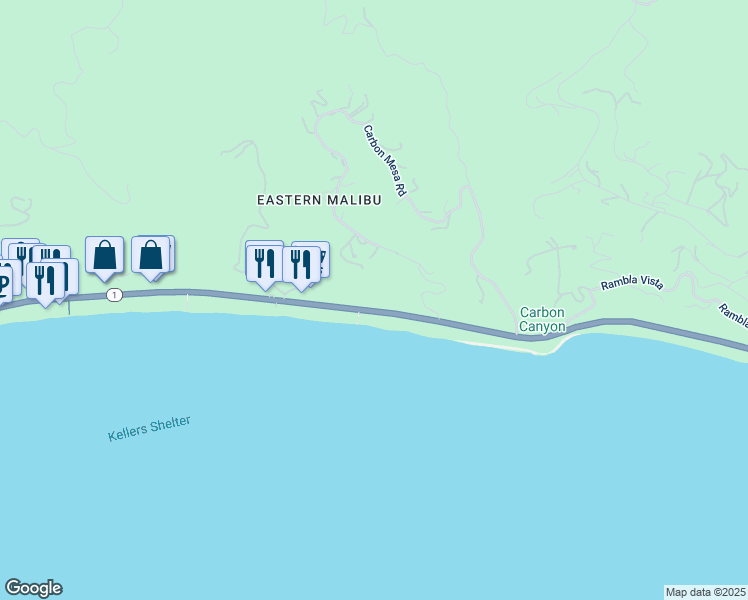 map of restaurants, bars, coffee shops, grocery stores, and more near 22065 California 1 in Malibu