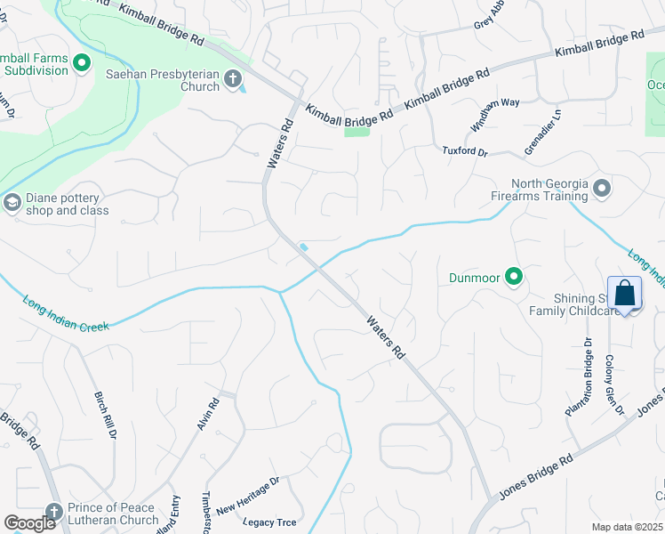 map of restaurants, bars, coffee shops, grocery stores, and more near 10540 Waters Ridge Drive in Alpharetta