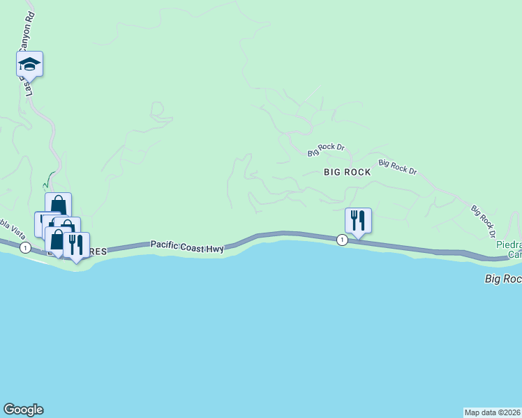 map of restaurants, bars, coffee shops, grocery stores, and more near 20782 Rockpoint Way in Malibu
