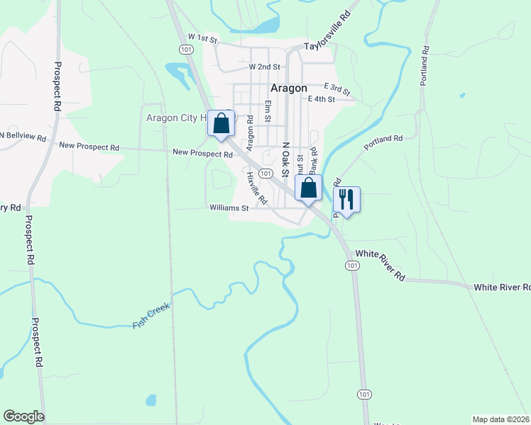map of restaurants, bars, coffee shops, grocery stores, and more near 73 Williams Street in Aragon