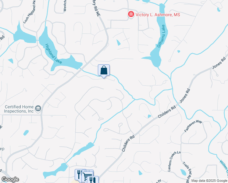 map of restaurants, bars, coffee shops, grocery stores, and more near 3412 Belleford Court in Roswell
