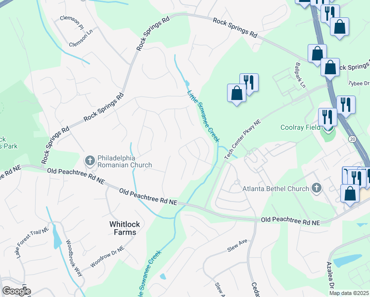 map of restaurants, bars, coffee shops, grocery stores, and more near 941 Pierce Brennen Drive Northeast in Lawrenceville