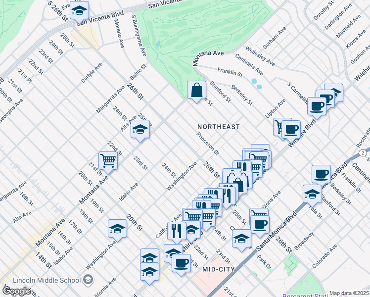 map of restaurants, bars, coffee shops, grocery stores, and more near 918 26th Street in Santa Monica