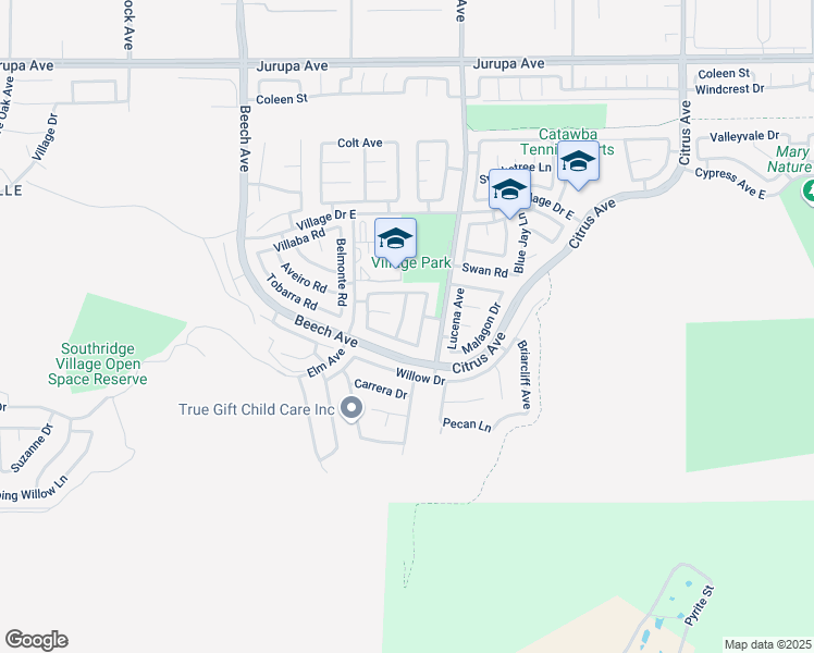 map of restaurants, bars, coffee shops, grocery stores, and more near 11785 San Ribas Road in Fontana