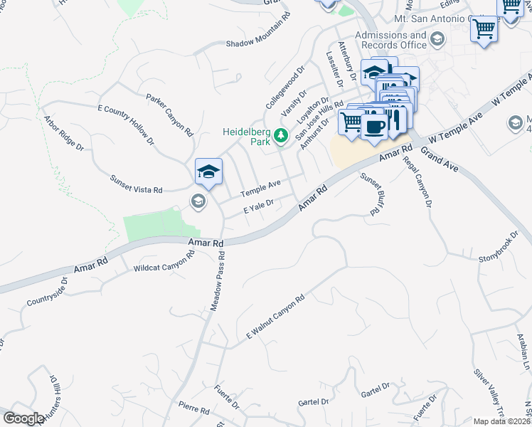 map of restaurants, bars, coffee shops, grocery stores, and more near 1214 Vassar Lane in Walnut