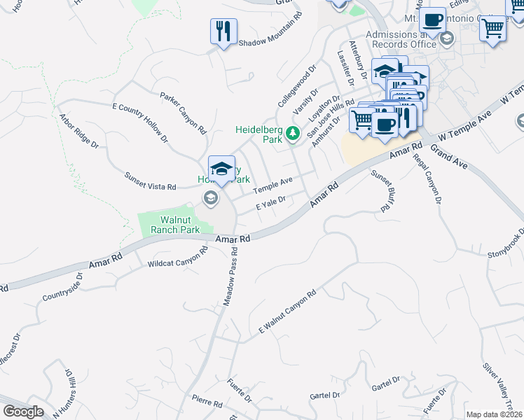 map of restaurants, bars, coffee shops, grocery stores, and more near 1226 Duke Lane in Walnut