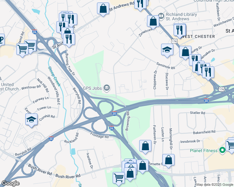 map of restaurants, bars, coffee shops, grocery stores, and more near 716 Zimalcrest Drive in Columbia