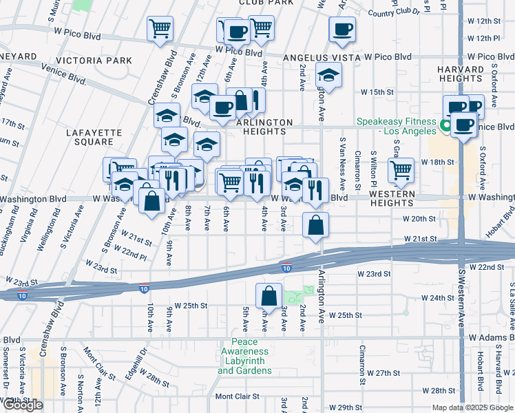 map of restaurants, bars, coffee shops, grocery stores, and more near 1911 4th Avenue in Los Angeles