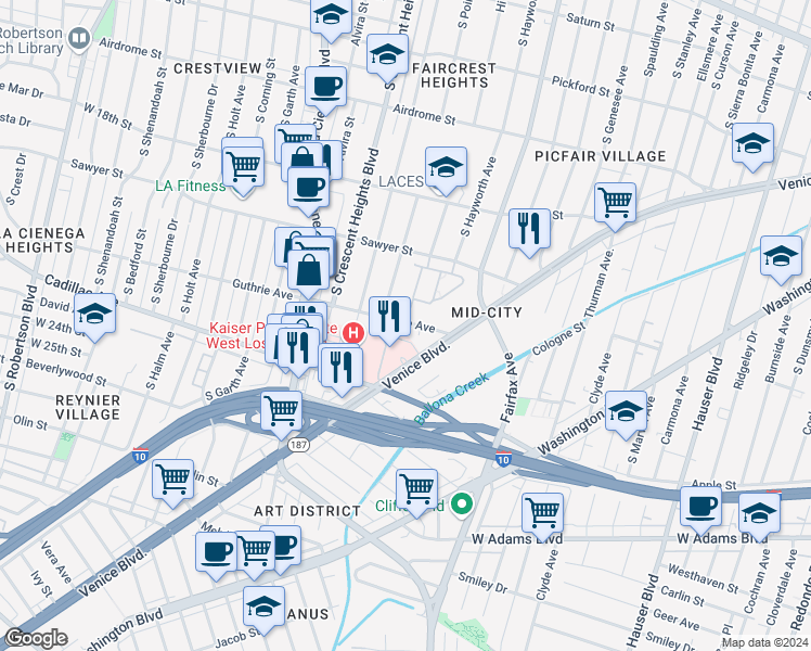 map of restaurants, bars, coffee shops, grocery stores, and more near 5982 1/2 Guthrie Avenue in Los Angeles