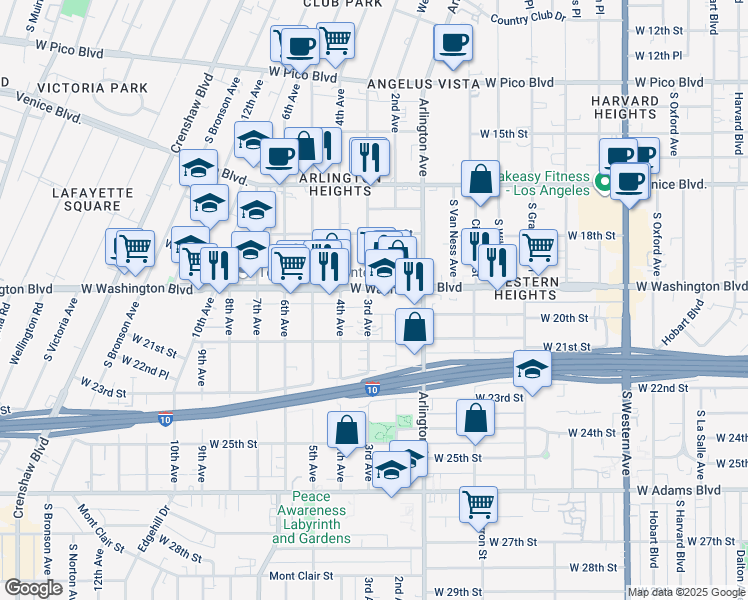 map of restaurants, bars, coffee shops, grocery stores, and more near 1904 3rd Avenue in Los Angeles