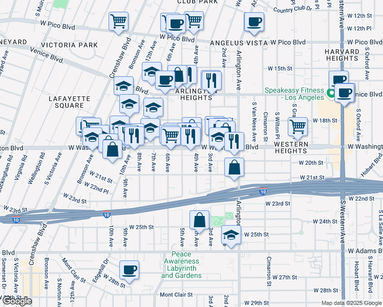 map of restaurants, bars, coffee shops, grocery stores, and more near 1911 4th Avenue in Los Angeles