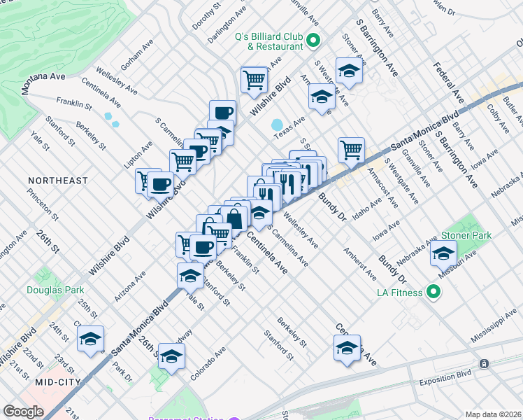 map of restaurants, bars, coffee shops, grocery stores, and more near 12335 Santa Monica Boulevard in Los Angeles