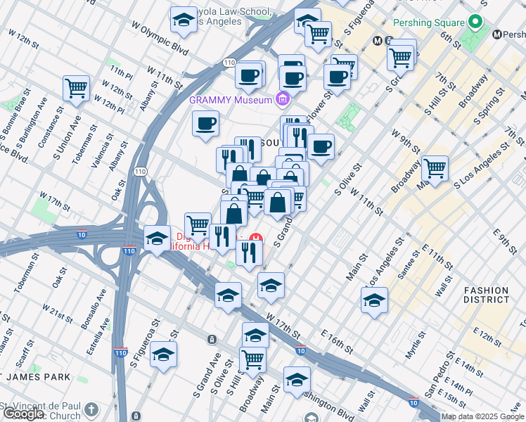 map of restaurants, bars, coffee shops, grocery stores, and more near 508 West Pico Boulevard in Los Angeles