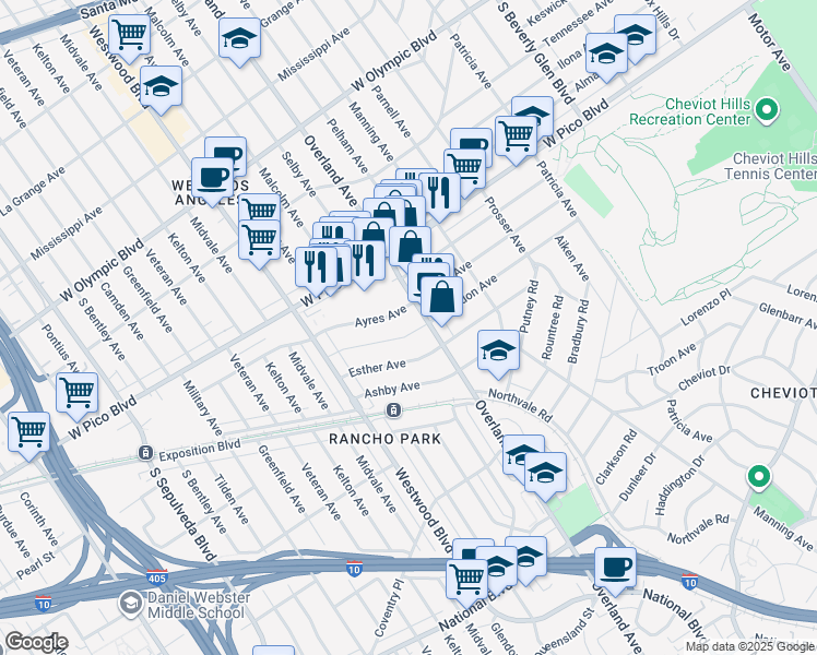 map of restaurants, bars, coffee shops, grocery stores, and more near 10707 Cushdon Avenue in Los Angeles