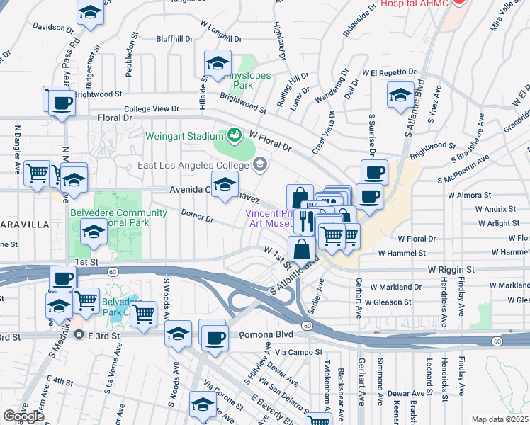 map of restaurants, bars, coffee shops, grocery stores, and more near 2310 Schoolside Avenue in Monterey Park
