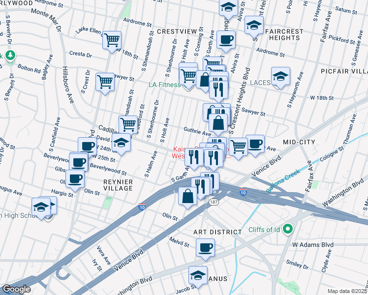 map of restaurants, bars, coffee shops, grocery stores, and more near in Los Angeles