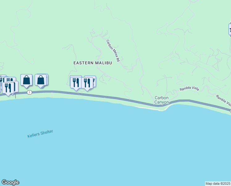 map of restaurants, bars, coffee shops, grocery stores, and more near 22065 California 1 in Malibu