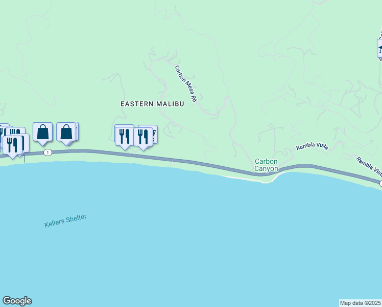 map of restaurants, bars, coffee shops, grocery stores, and more near 22065 Pacific Coast Highway in Malibu